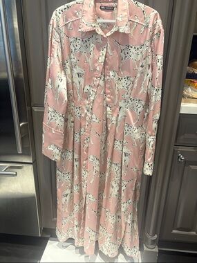 Zara Pink Dalmatian-Print Maxi Shirt Dress